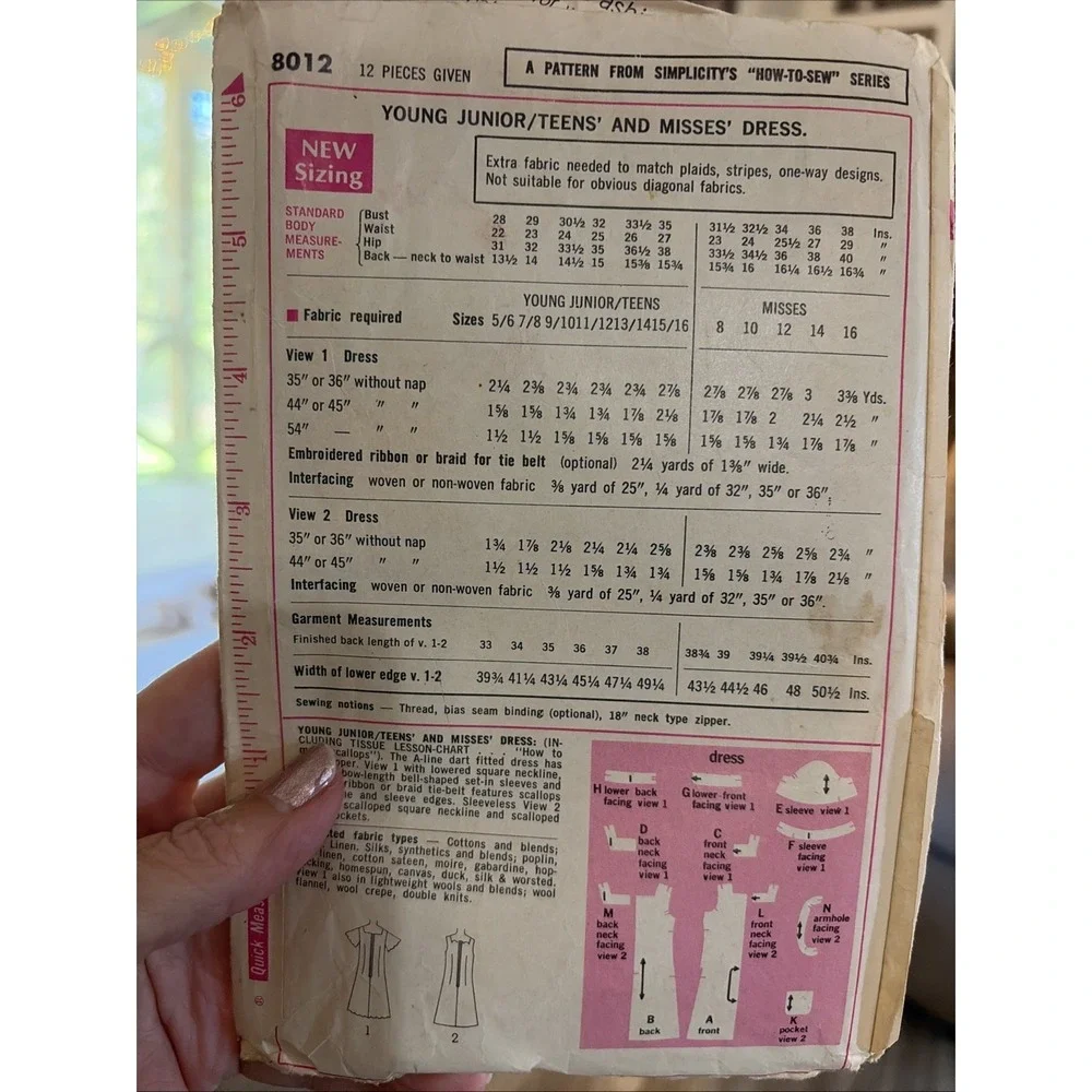Vintage 1968 Simplicity 8012 Sewing Pattern Size 14 Misses A-Line Scallop Dress